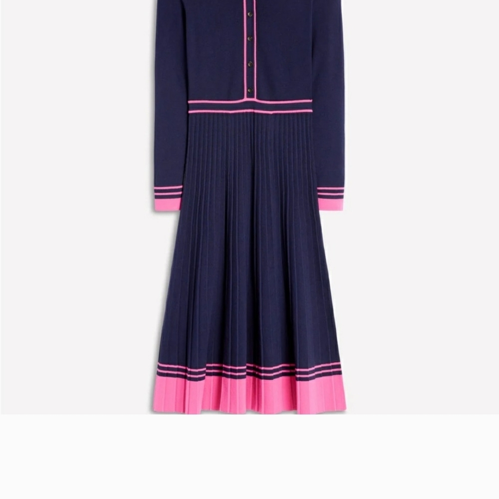 Boden Navy and Pink Pleated Midi Dress